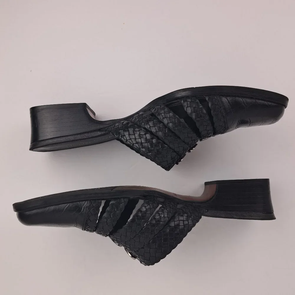 Coldwater Creek Black Leather Braided Moc Croc Mules Size 8 - Picture 3 of 15